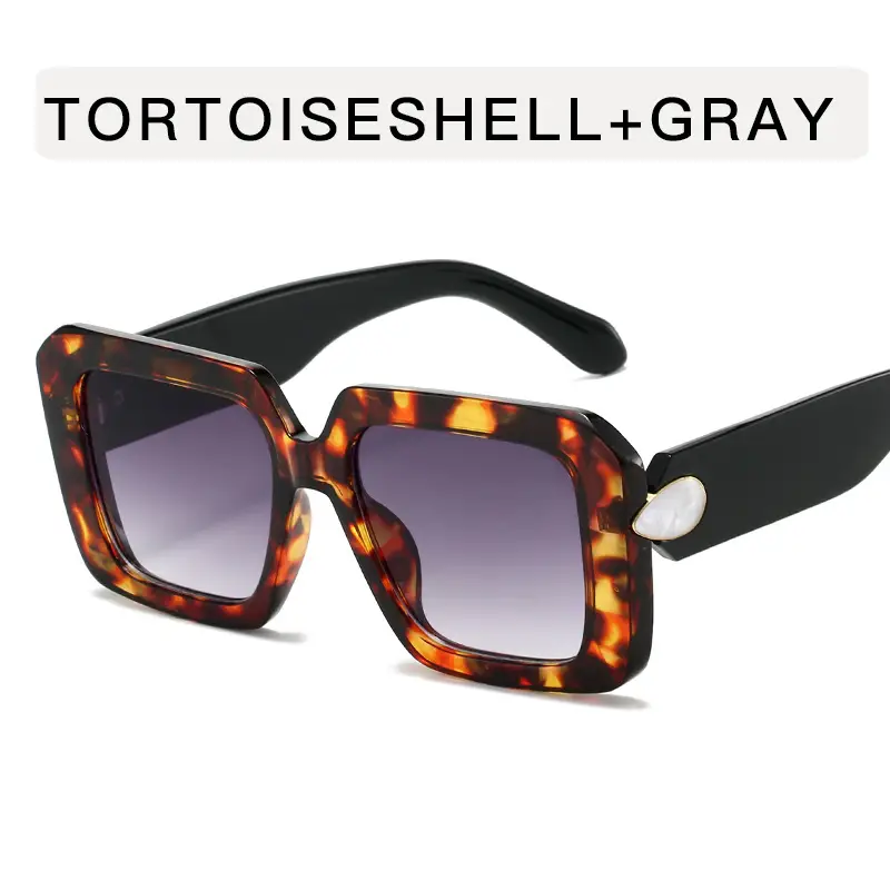 Square Sunglasses Black White Gray Large Frame Women
