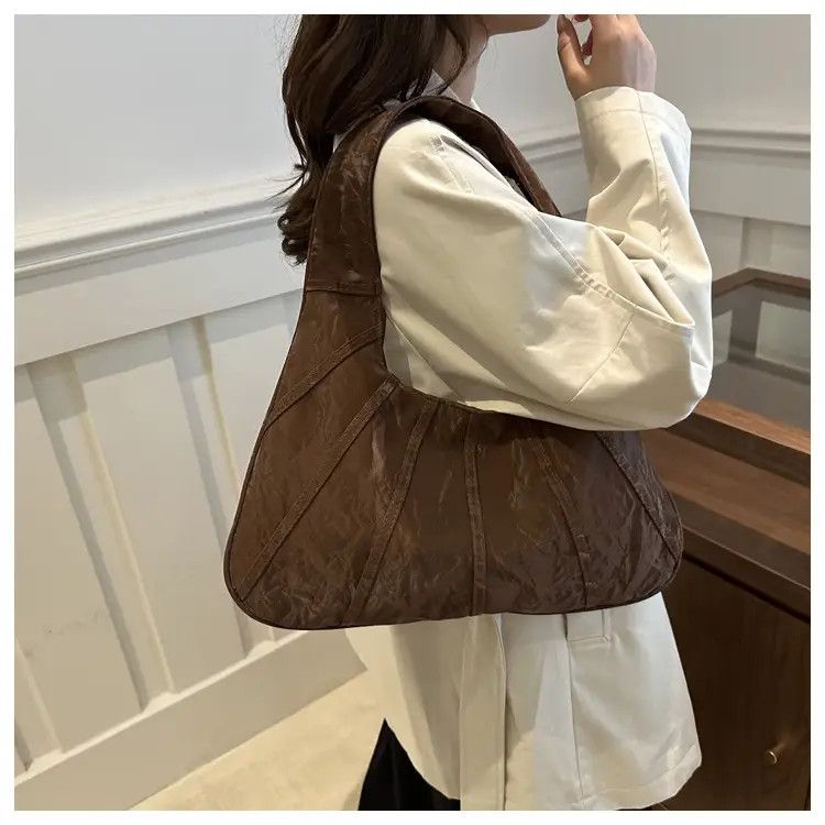 Brown Pleated Shoulder Bag for Women Commute — feature 14