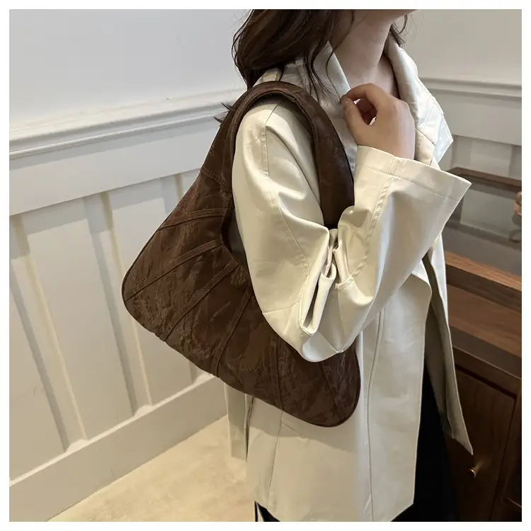 Brown Pleated Shoulder Bag for Women Commute — feature 15