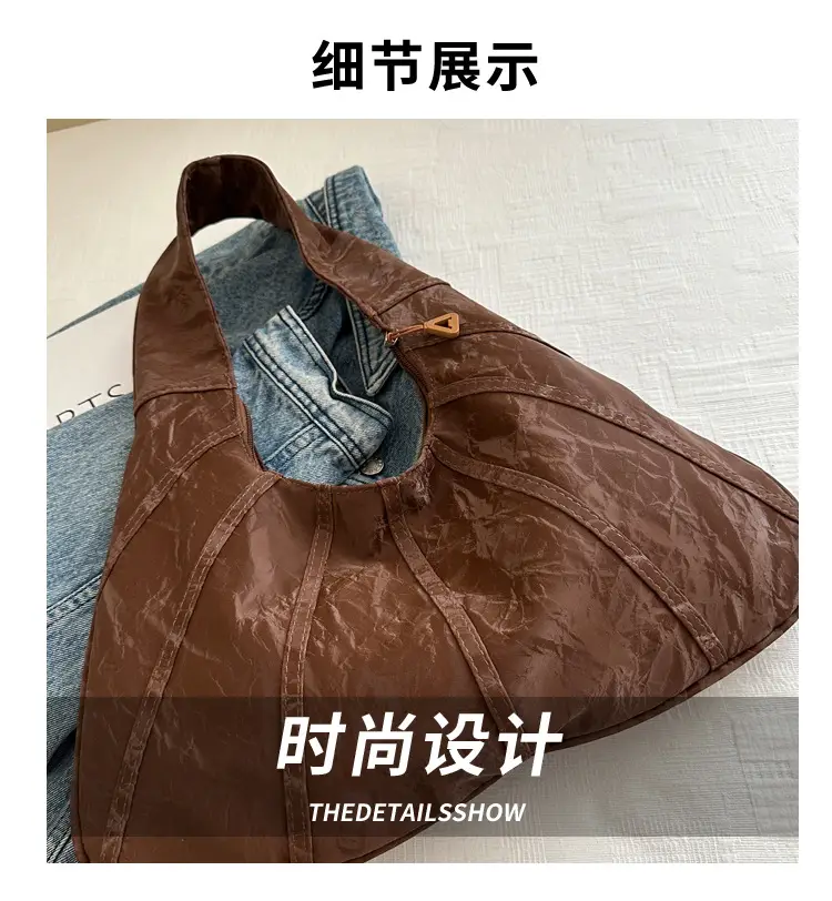 Brown Pleated Shoulder Bag for Women Commute — feature 2