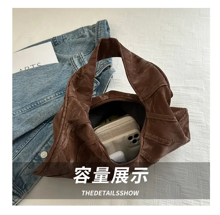 Brown Pleated Shoulder Bag for Women Commute — feature 6