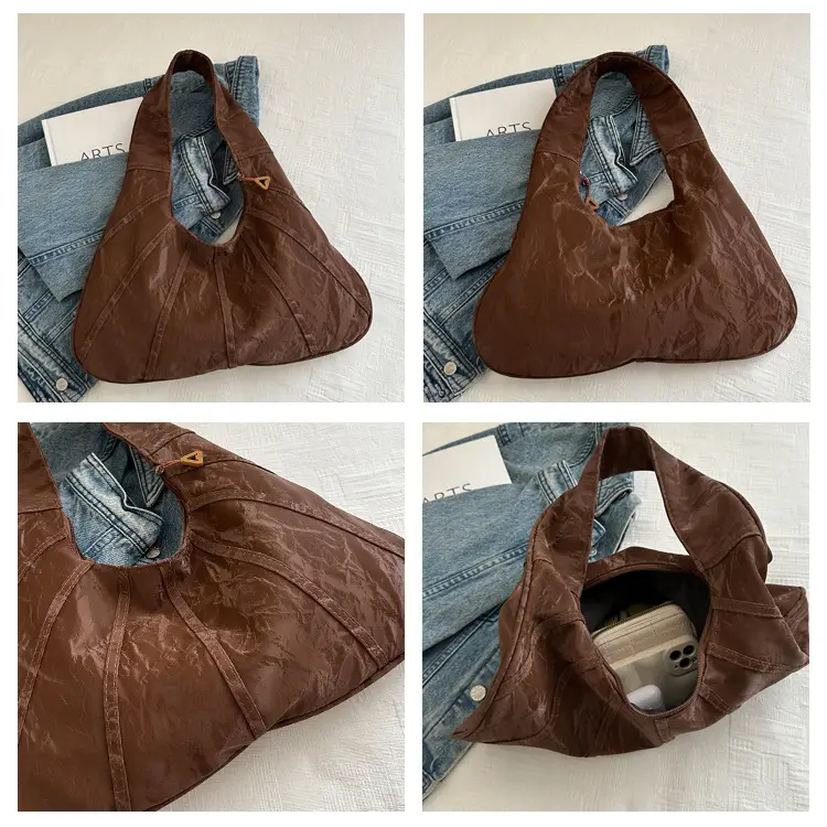 Brown Pleated Shoulder Bag for Women Commute — feature 7