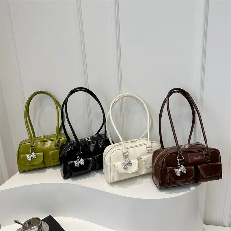 Green Leather Shoulder Bag with Butterfly Charm - Image 8
