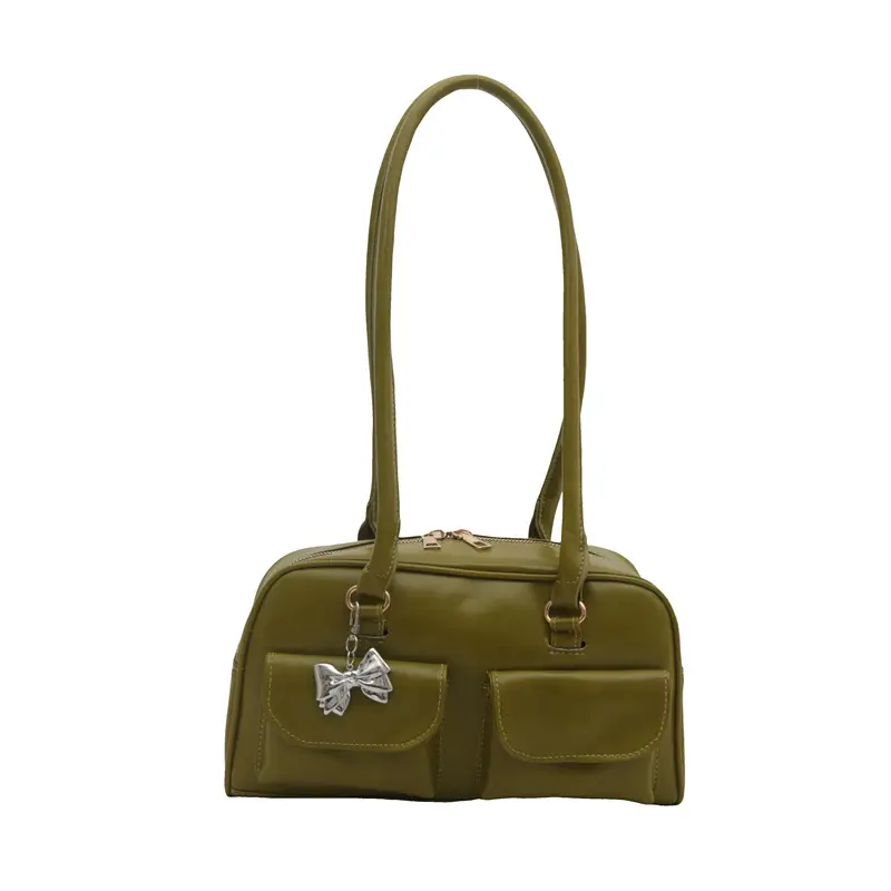 Green Leather Shoulder Bag with Butterfly Charm - Image 9