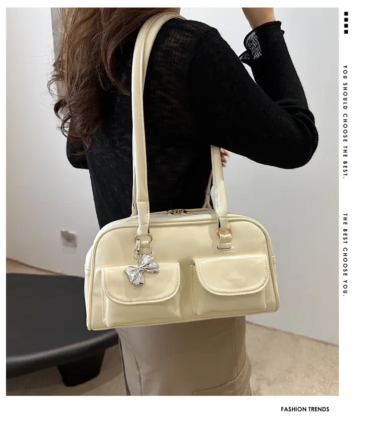 Green Leather Shoulder Bag with Butterfly Charm — feature 2