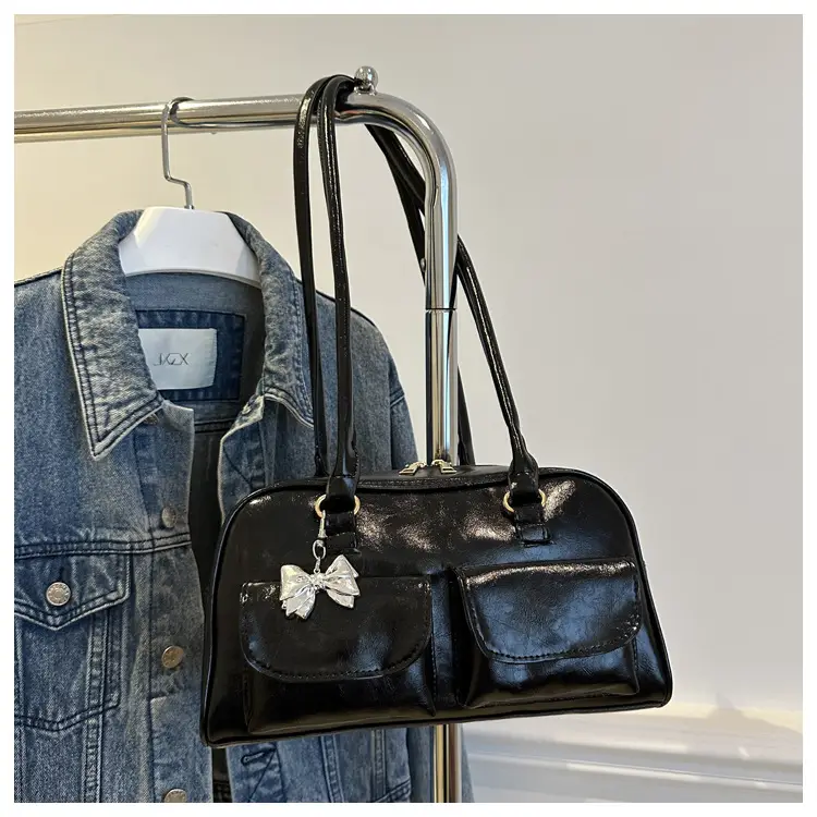 Green Leather Shoulder Bag with Butterfly Charm — feature 21