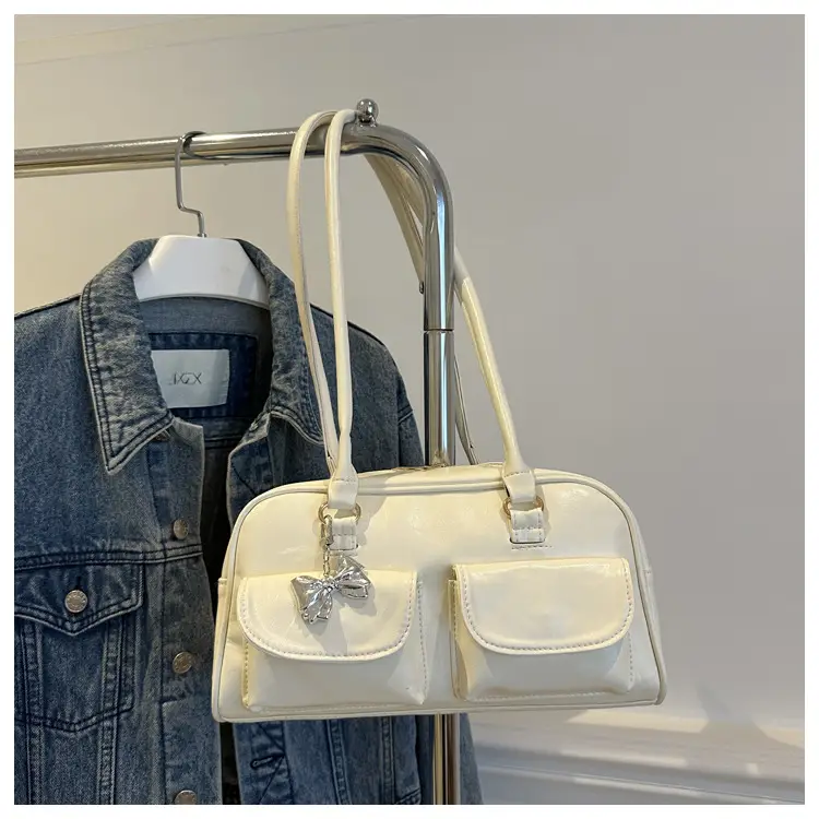 Green Leather Shoulder Bag with Butterfly Charm — feature 22