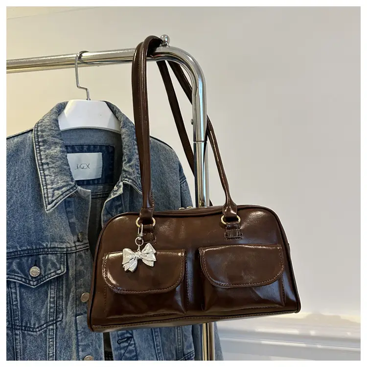 Green Leather Shoulder Bag with Butterfly Charm — feature 23