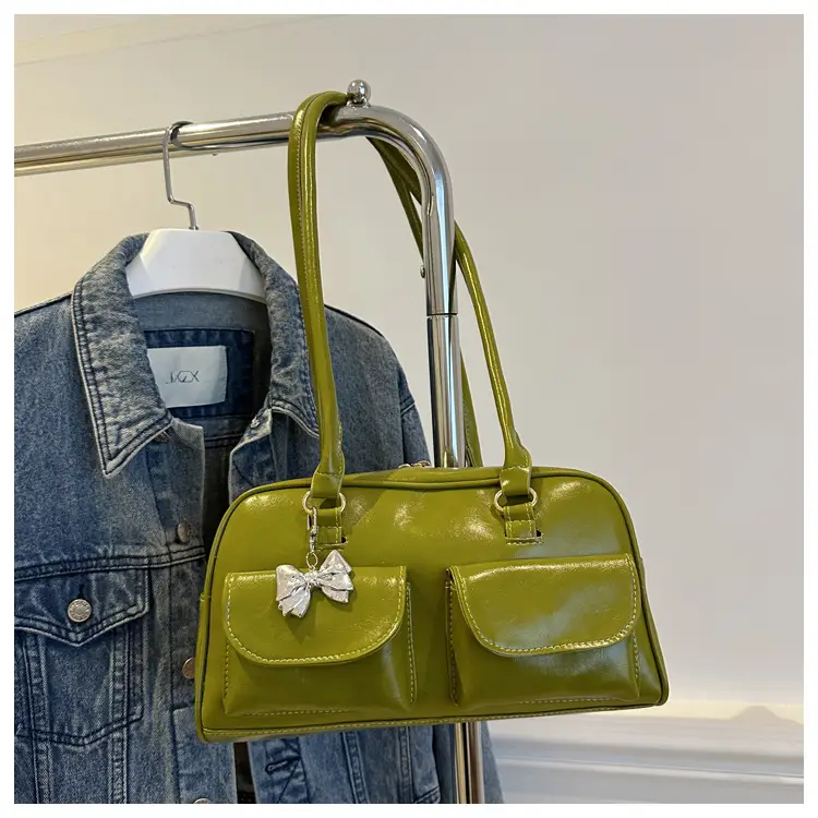 Green Leather Shoulder Bag with Butterfly Charm — feature 24