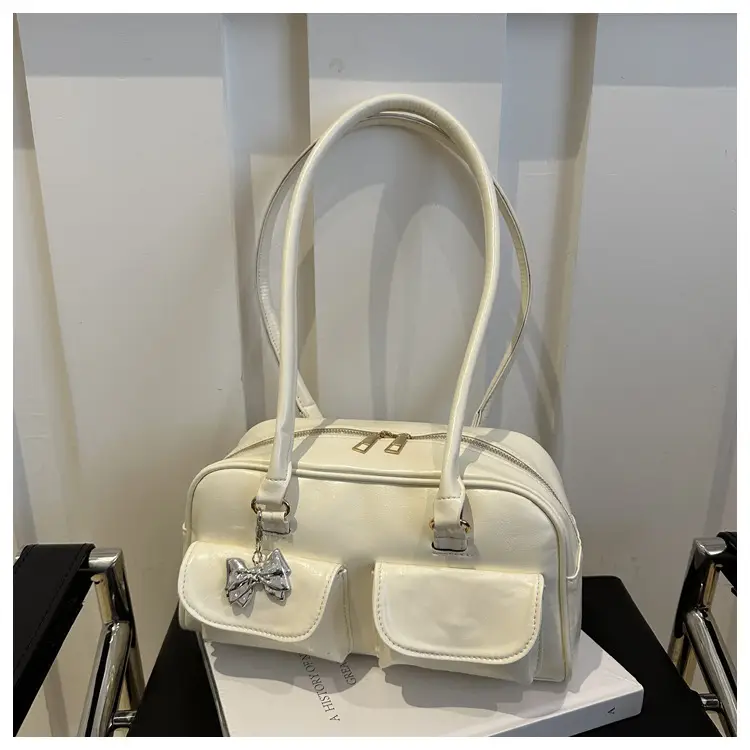 Green Leather Shoulder Bag with Butterfly Charm - Image 2