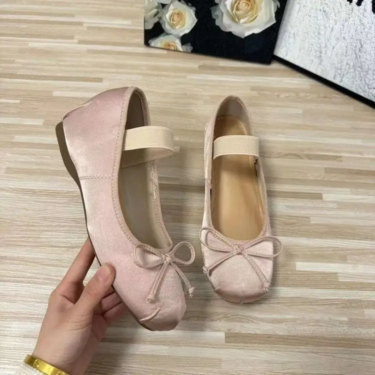 Korean Style Small Height-raising Women's Shoes 5cm2025 Lightweight Satin Bow New Mary Ballet Shoes - Image 5