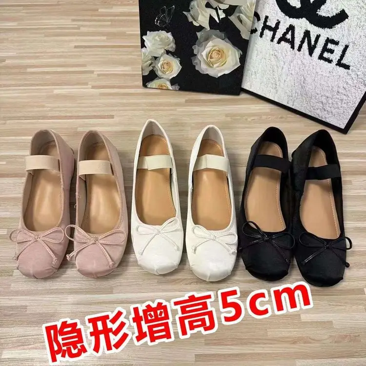 Korean Style Small Height-raising Women's Shoes 5cm2025 Lightweight Satin Bow New Mary Ballet Shoes - Image 6