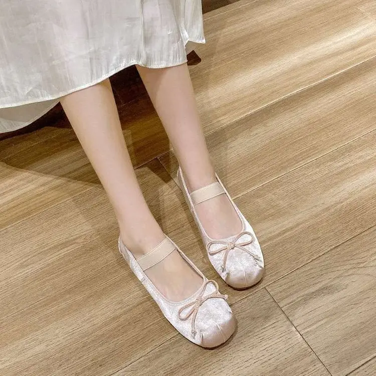 Korean Style Small Height-raising Women's Shoes 5cm2025 Lightweight Satin Bow New Mary Ballet Shoes — feature 7