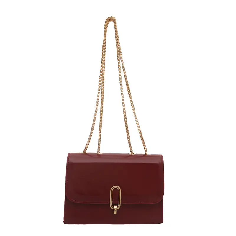 Red French Style Shoulder Bag with Gold Chain - Image 8