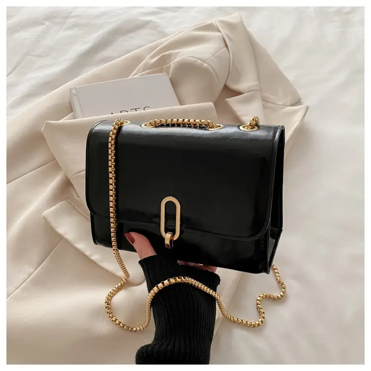 Red French Style Shoulder Bag with Gold Chain — feature 15