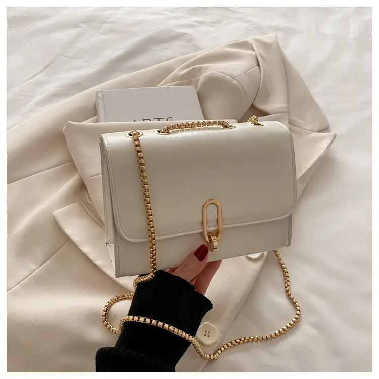 Red French Style Shoulder Bag with Gold Chain — feature 16