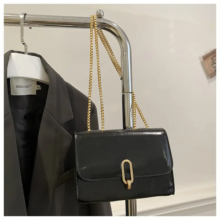 Red French Style Shoulder Bag with Gold Chain — feature 18