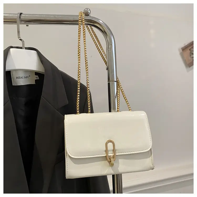 Red French Style Shoulder Bag with Gold Chain — feature 19