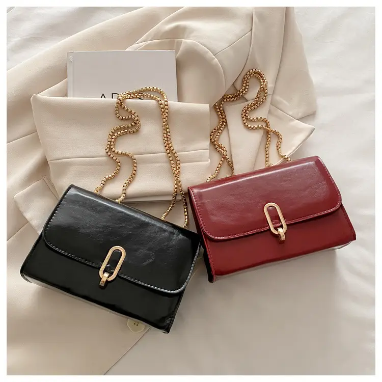Red French Style Shoulder Bag with Gold Chain — feature 21