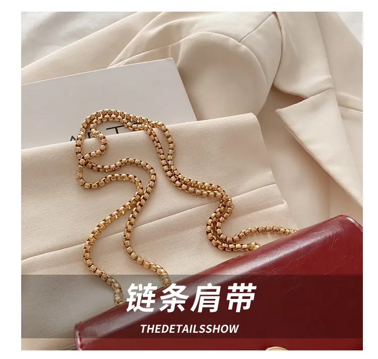 Red French Style Shoulder Bag with Gold Chain — feature 5
