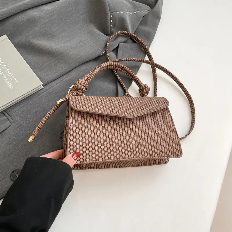 Pink Woven Shoulder Messenger Bag for Women - Image 8