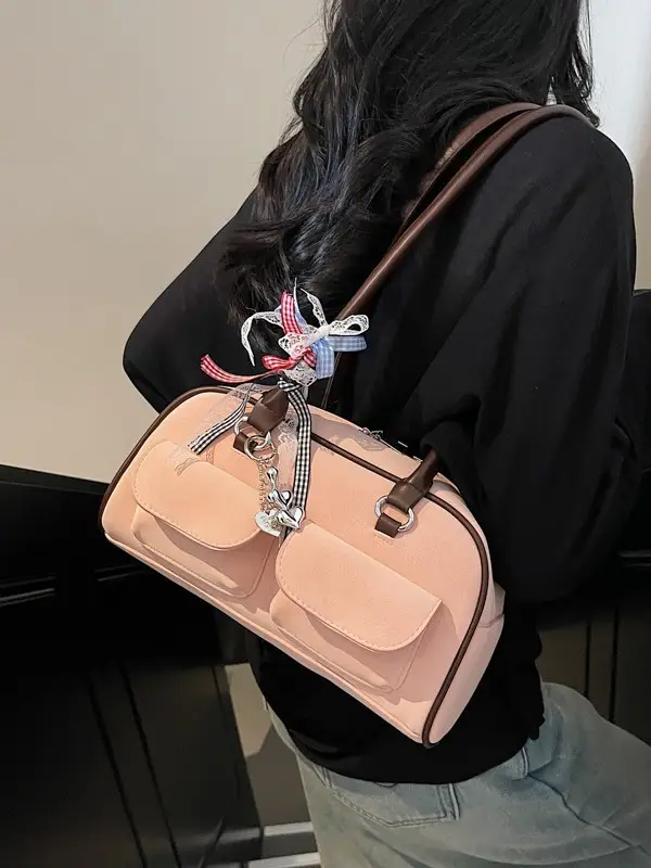 Women's Pink Retro Shoulder Bag with Crystal Tassel - Image 6