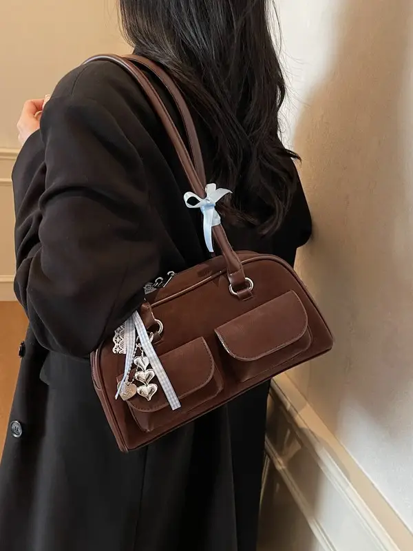 Women's Pink Retro Shoulder Bag with Crystal Tassel - Image 8