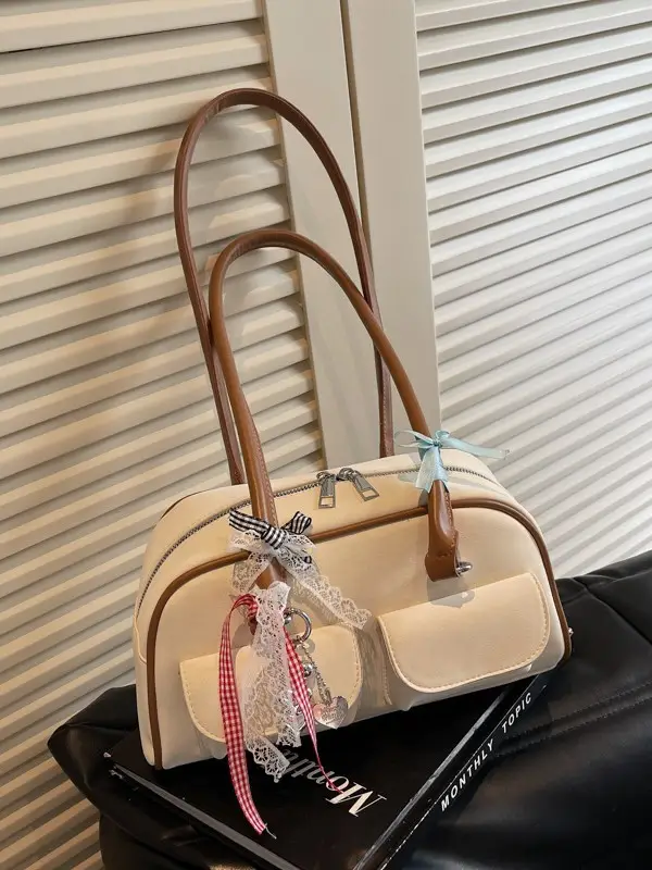 Women's Pink Retro Shoulder Bag with Crystal Tassel - Image 9