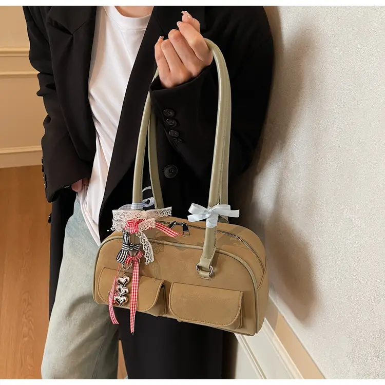 Women's Pink Retro Shoulder Bag with Crystal Tassel — feature 11