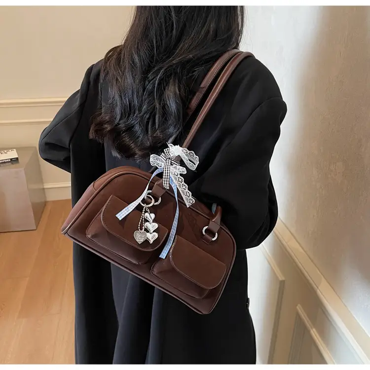 Women's Pink Retro Shoulder Bag with Crystal Tassel — feature 12