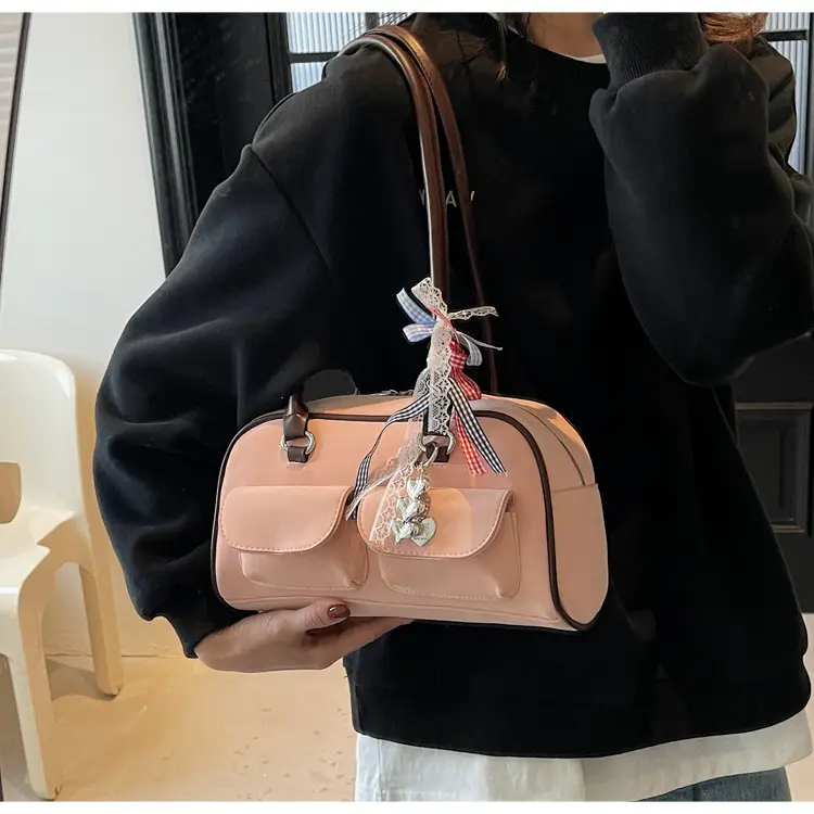 Women's Pink Retro Shoulder Bag with Crystal Tassel — feature 16