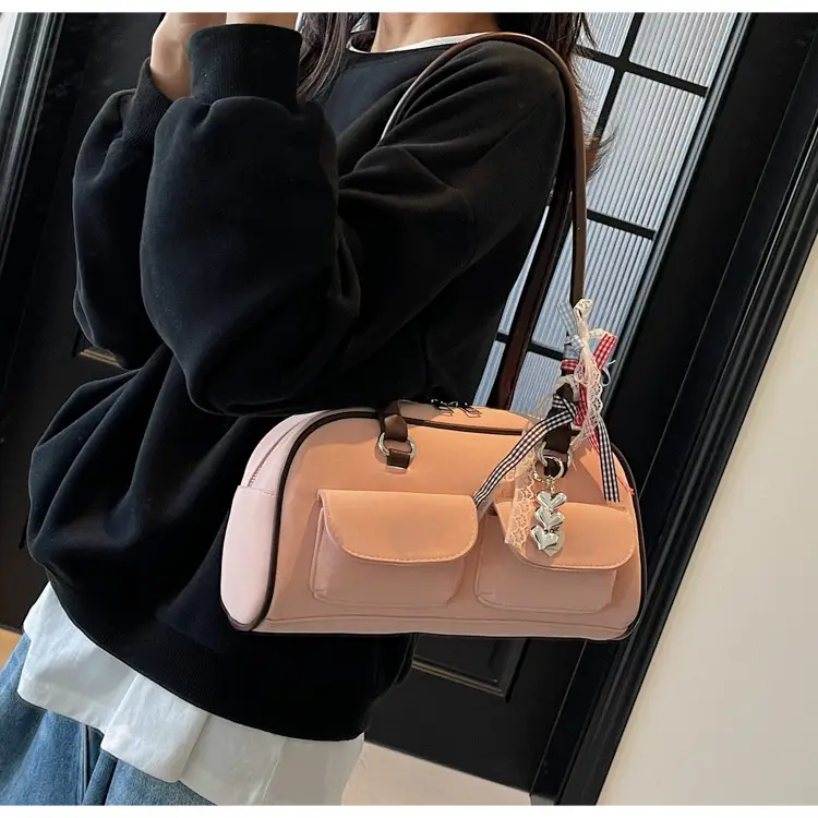 Women's Pink Retro Shoulder Bag with Crystal Tassel — feature 17