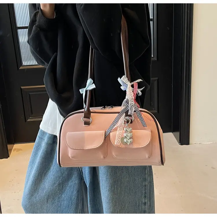 Women's Pink Retro Shoulder Bag with Crystal Tassel — feature 18