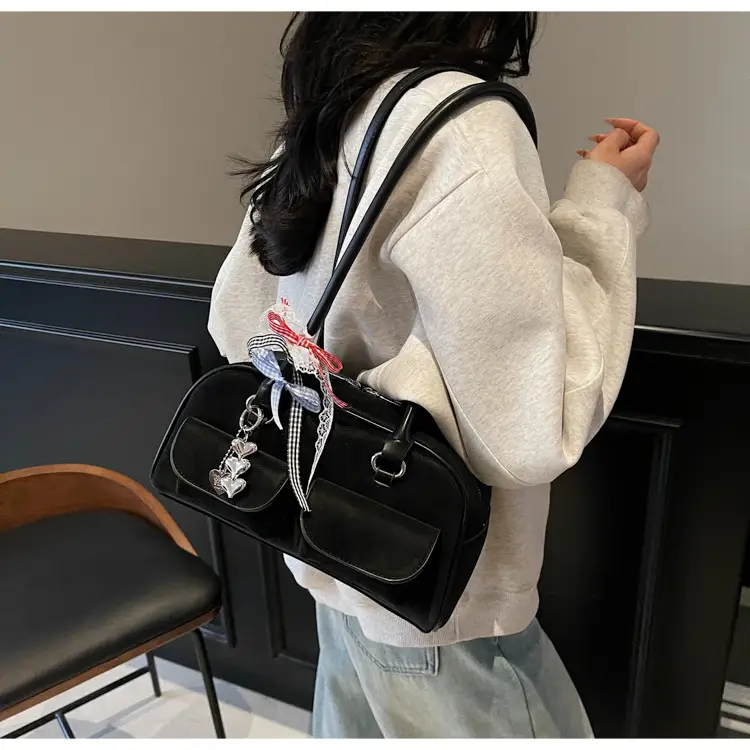 Women's Pink Retro Shoulder Bag with Crystal Tassel — feature 20