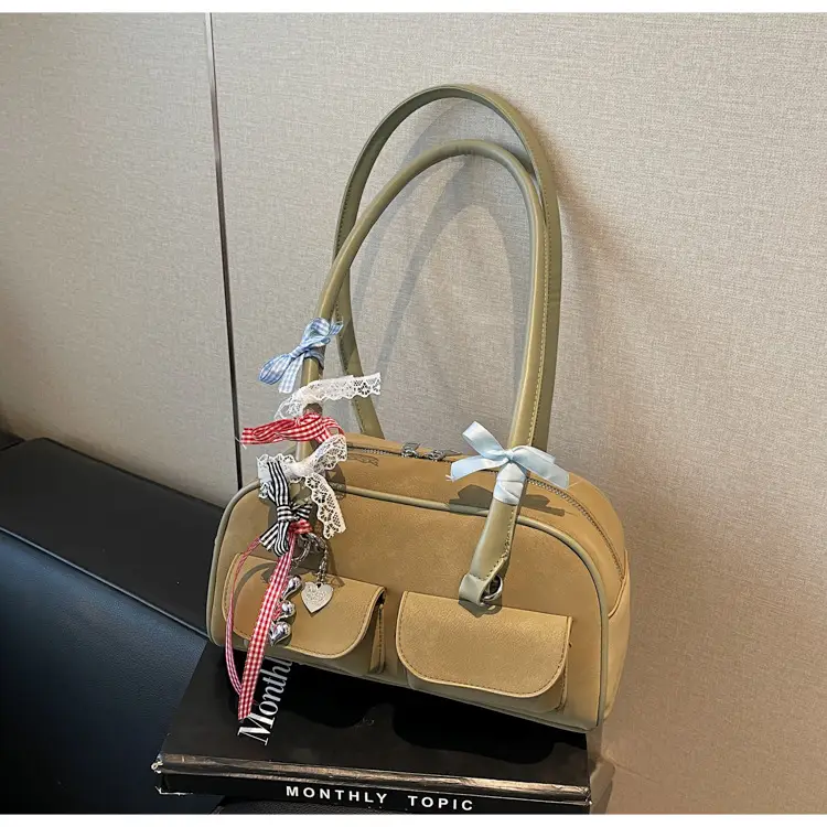 Women's Pink Retro Shoulder Bag with Crystal Tassel — feature 28