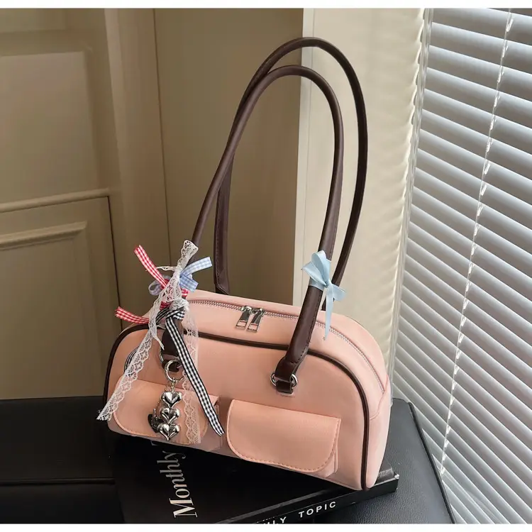Women's Pink Retro Shoulder Bag with Crystal Tassel — feature 31