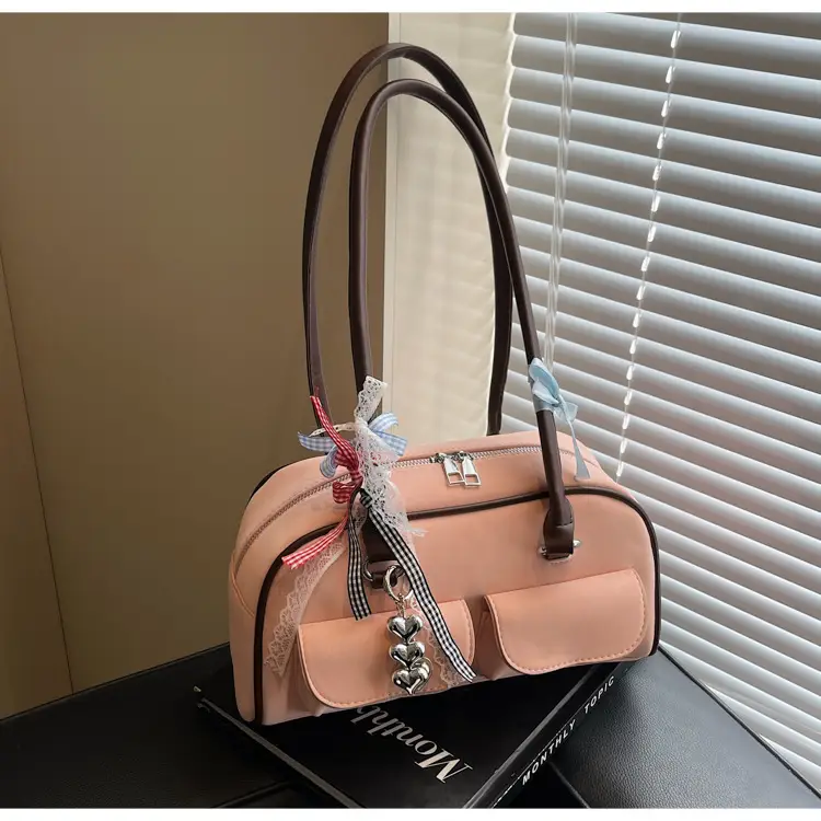 Women's Pink Retro Shoulder Bag with Crystal Tassel — feature 32