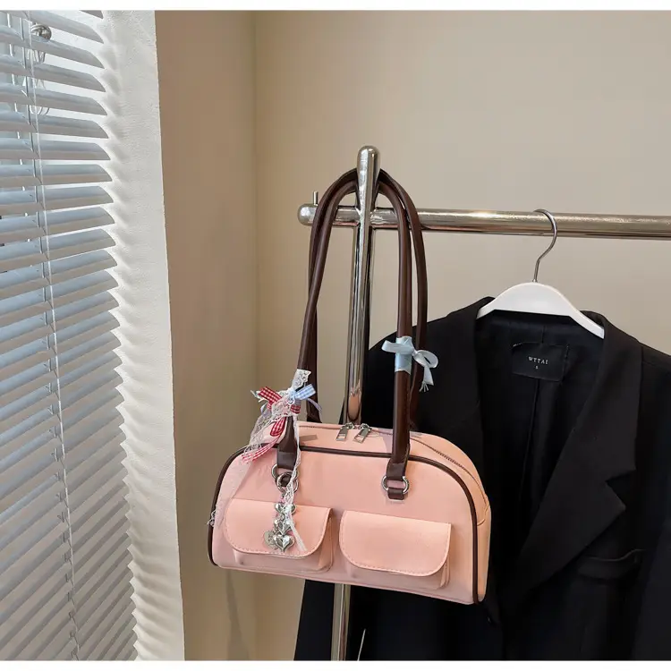 Women's Pink Retro Shoulder Bag with Crystal Tassel — feature 33