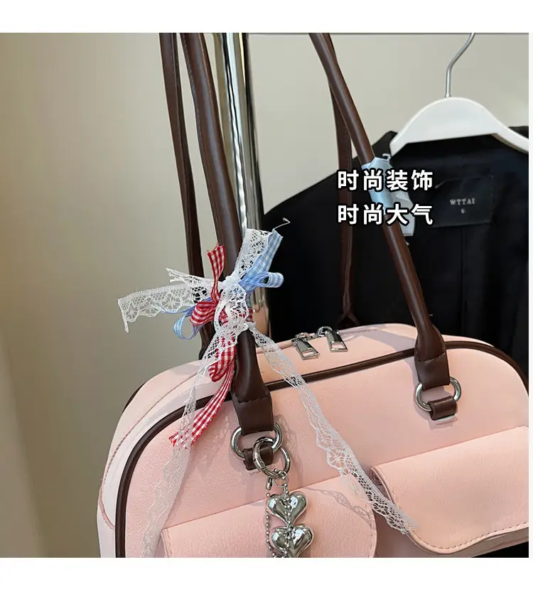 Women's Pink Retro Shoulder Bag with Crystal Tassel — feature 5