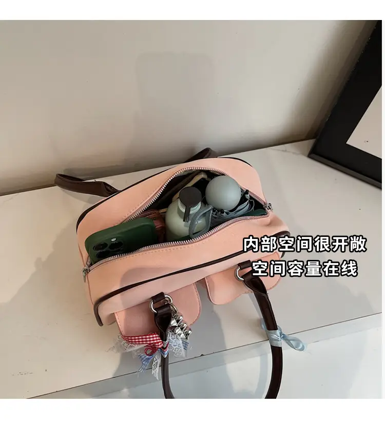 Women's Pink Retro Shoulder Bag with Crystal Tassel — feature 7