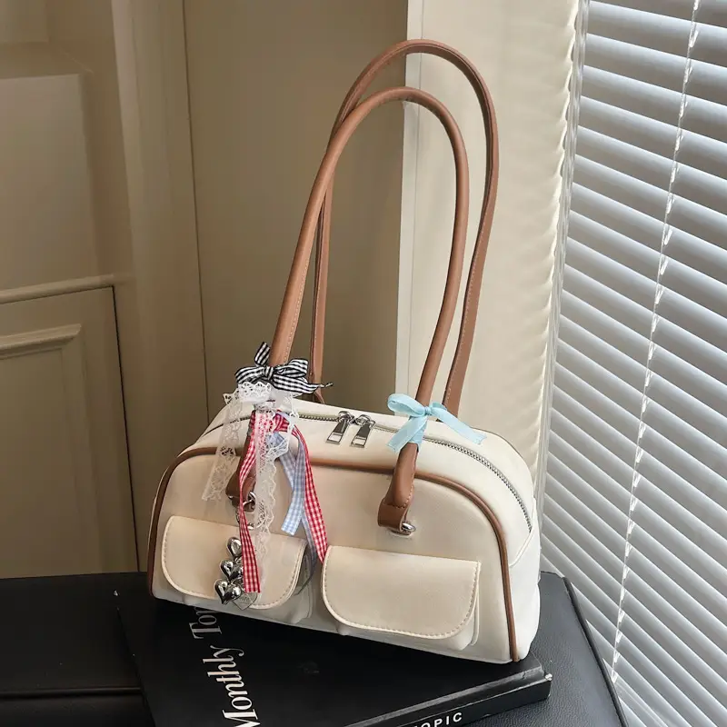 Women's Pink Retro Shoulder Bag with Crystal Tassel - Image 3