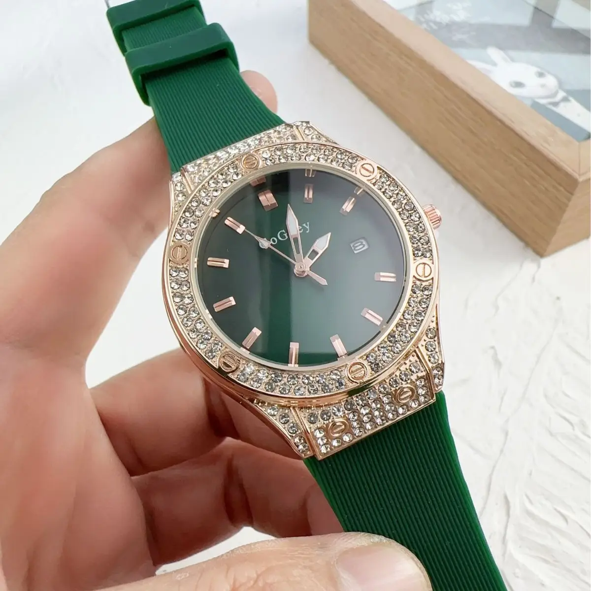 Red Full Diamond Women's Quartz Watch with Red Strap