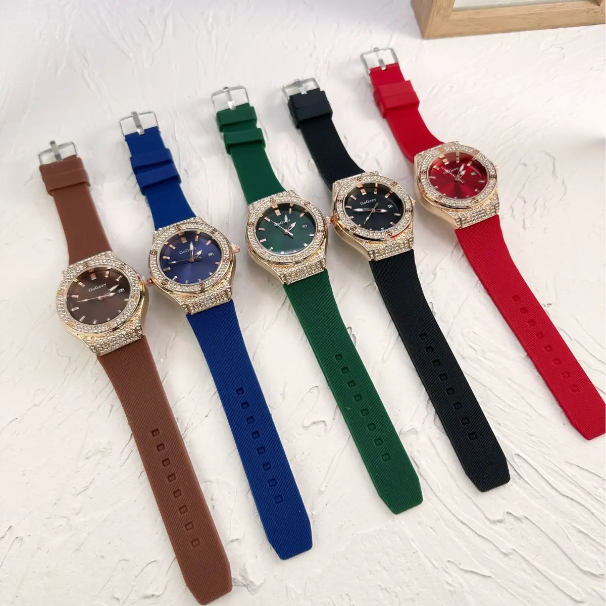 Red Full Diamond Women's Quartz Watch with Red Strap