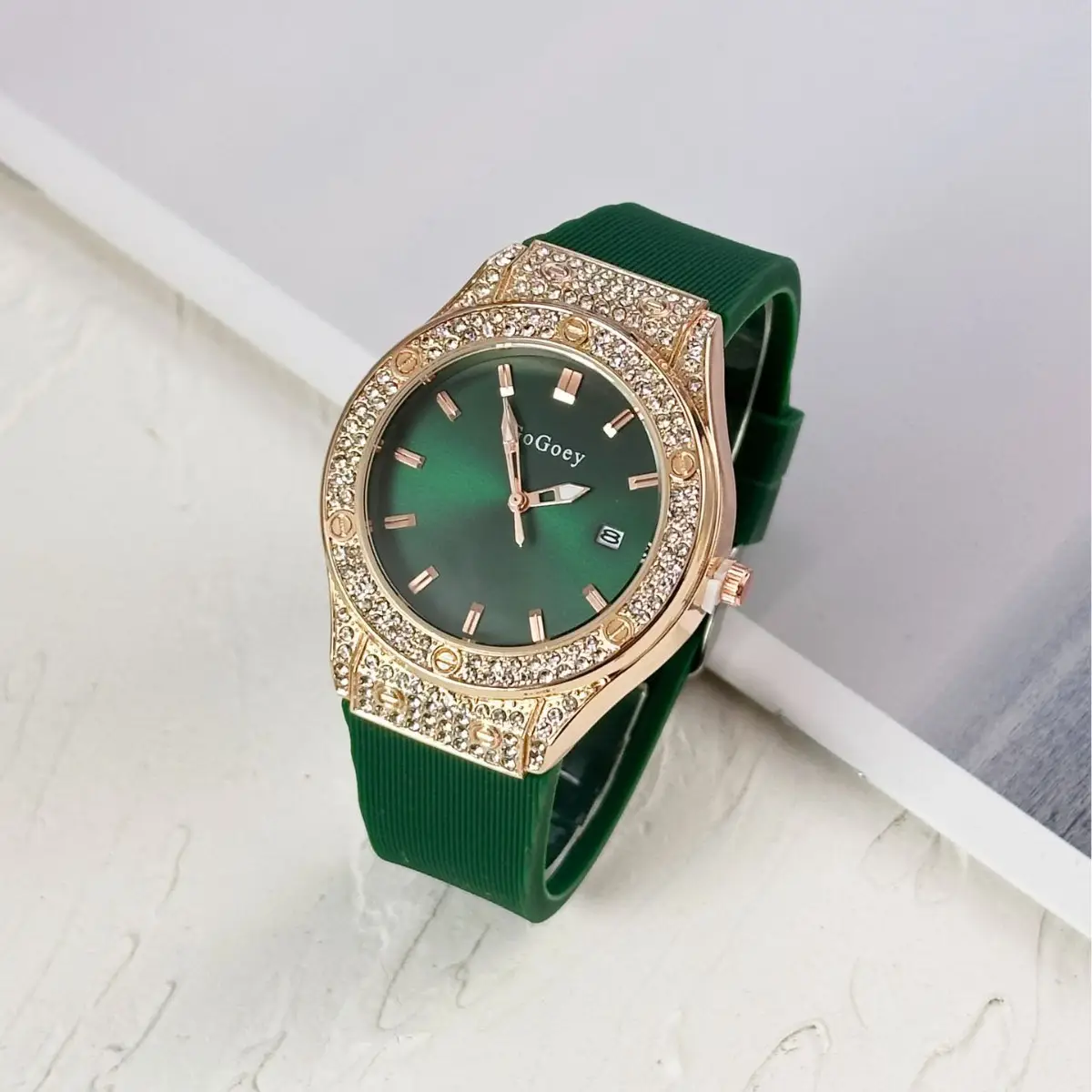 Red Full Diamond Women's Quartz Watch with Red Strap