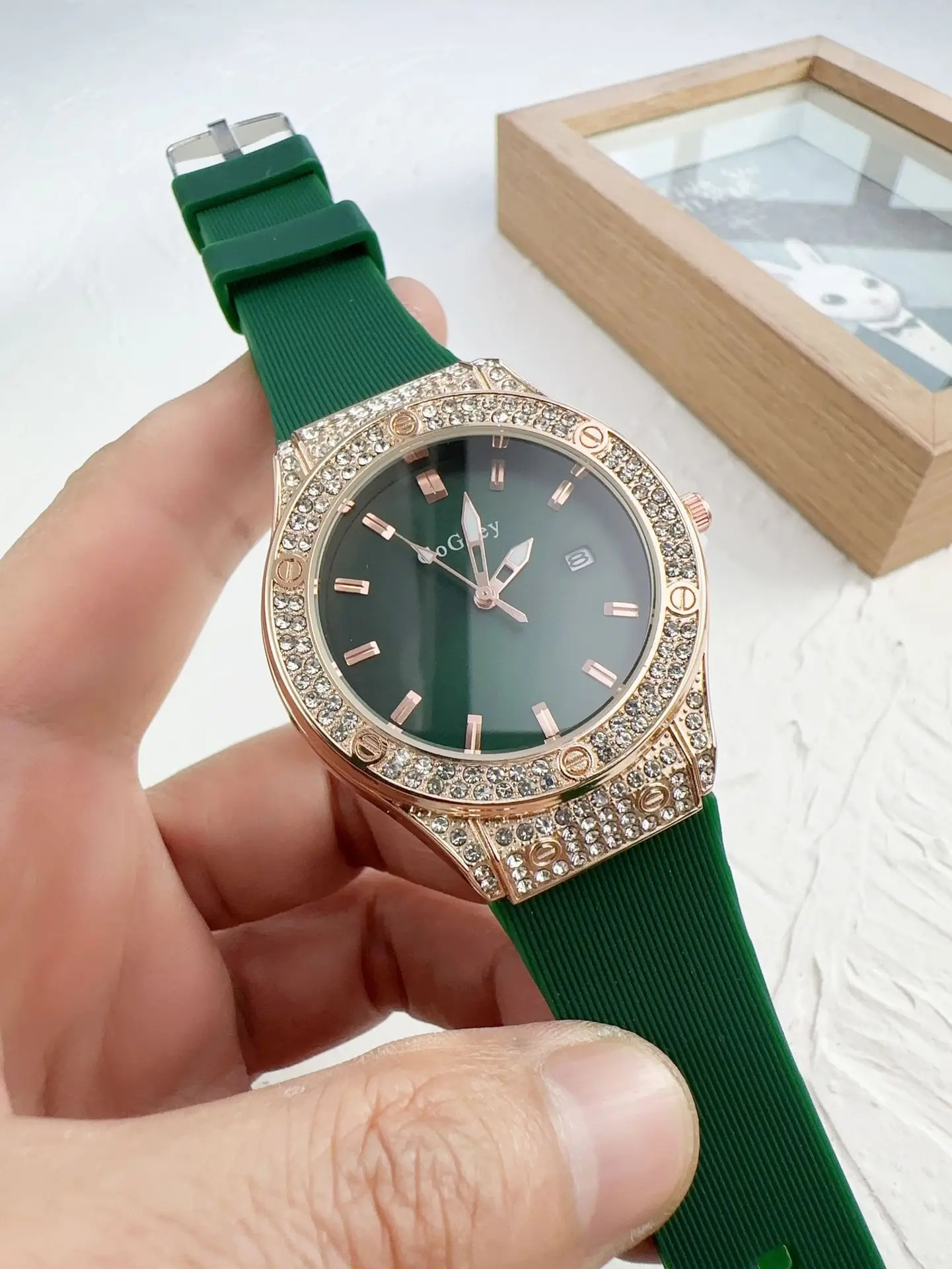 Red Full Diamond Women's Quartz Watch with Red Strap
