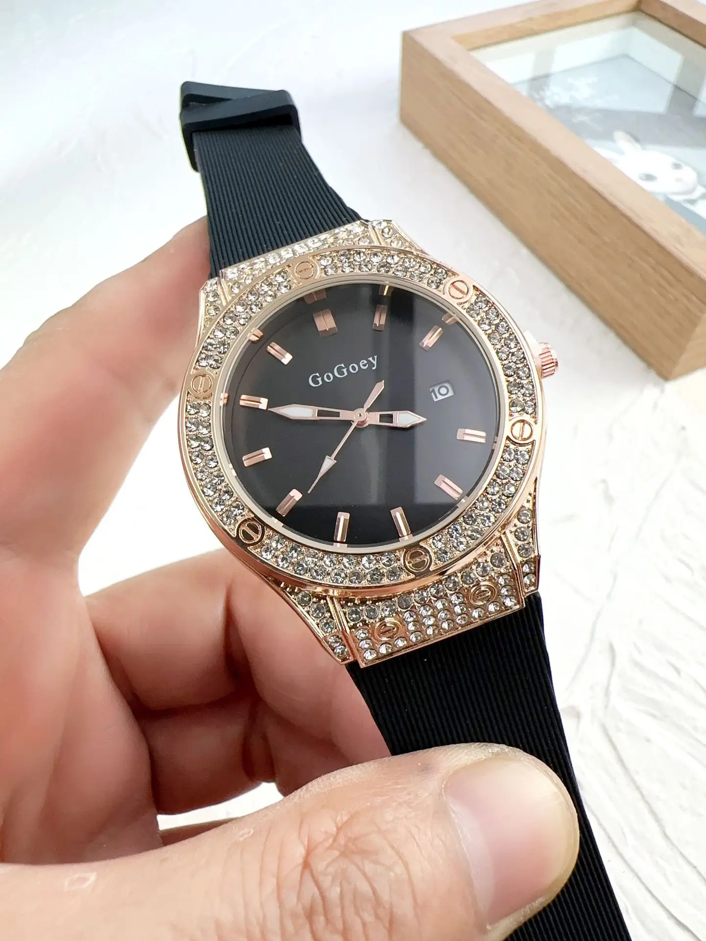 Red Full Diamond Women's Quartz Watch with Red Strap