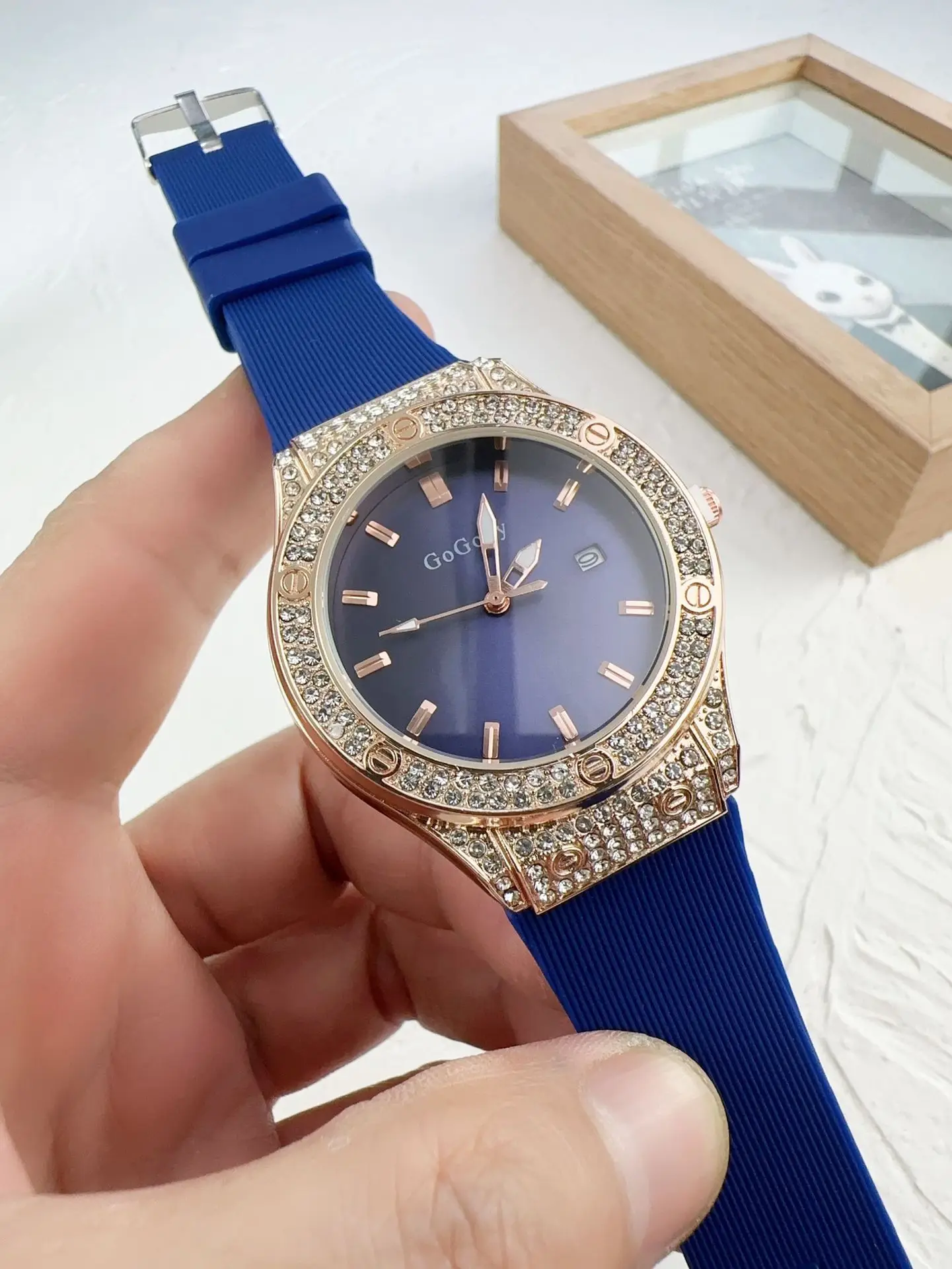 Red Full Diamond Women's Quartz Watch with Red Strap