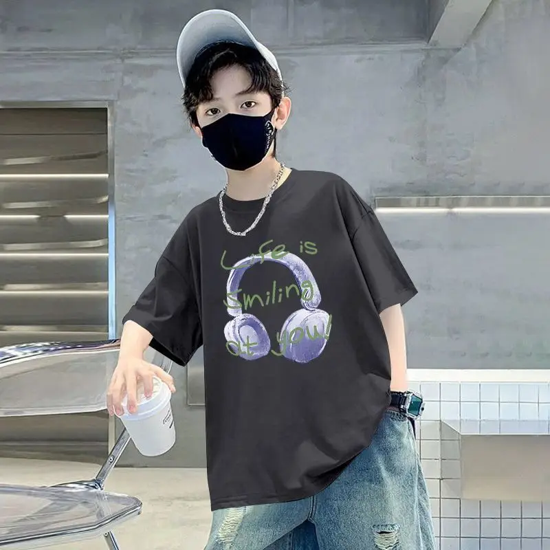 Blue Printed Cotton T-Shirt for Boys Summer Wear - Image 6