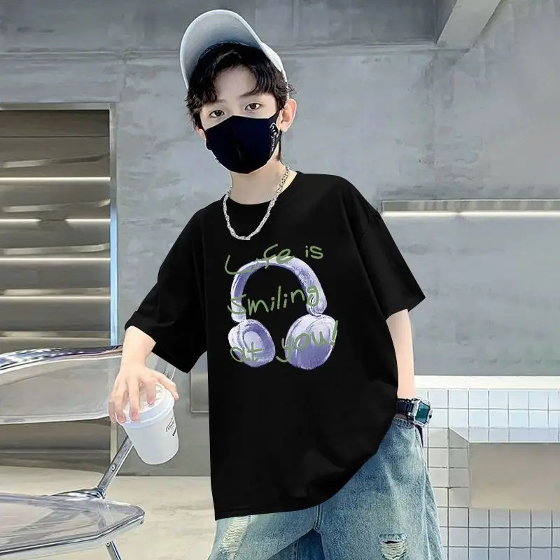 Blue Printed Cotton T-Shirt for Boys Summer Wear - Image 9