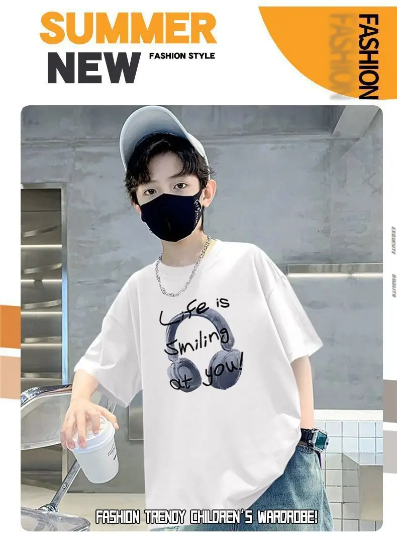 Blue Printed Cotton T-Shirt for Boys Summer Wear — feature 1